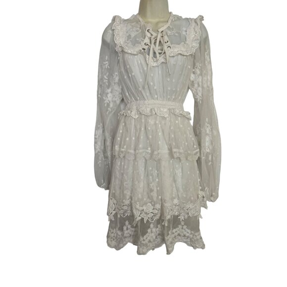 Shop17 Dresses & Skirts - White Lace Long Sleeve Tiered Floral Dress Medium by Shop17 women ruffle new